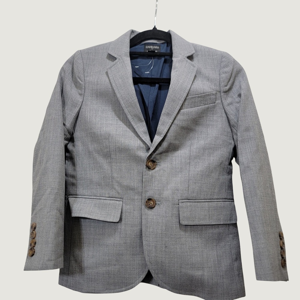 Crewcuts Thompson Suit Jacket Kids 8 Gray Wool Blazer Formal Preppy Quiet Luxury